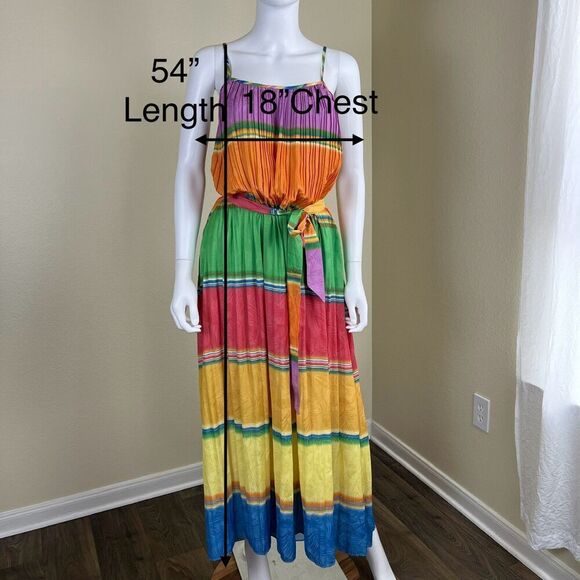 Current Air Women's Size XS Rainbow Pleated Cami Slip Maxi Dress Resort Coastal - Picture 5 of 14
